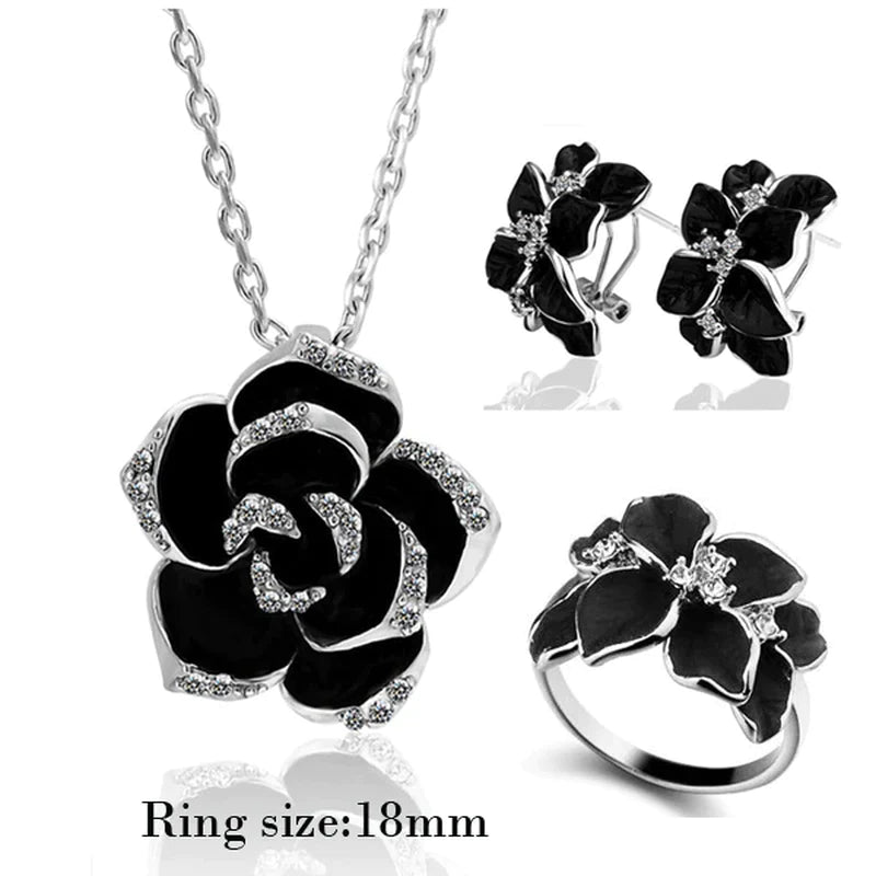 Splendid Rose Flower Enamel Set - Gold & Black Best Seller since 2022