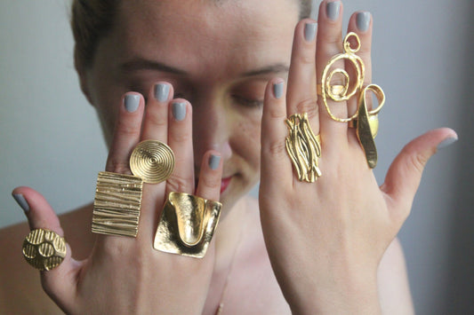 Gold Geometric Ring, Gold Statement Rings, Gold Aesthetic Ring, Boho Style Gold Ring, Gold Chunky Ring, Stacking Ring, Knuckle Ring,